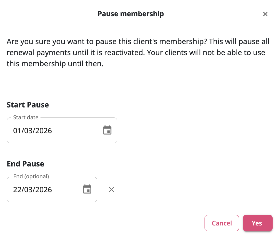 Pausing Membership on Specific Date