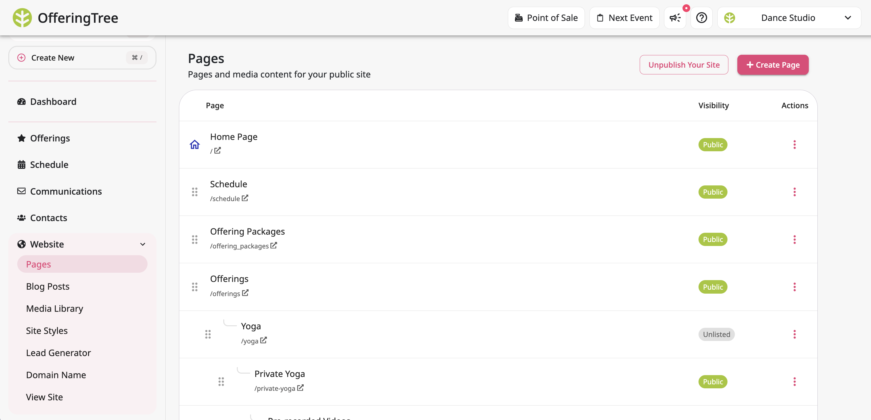 Pages tab