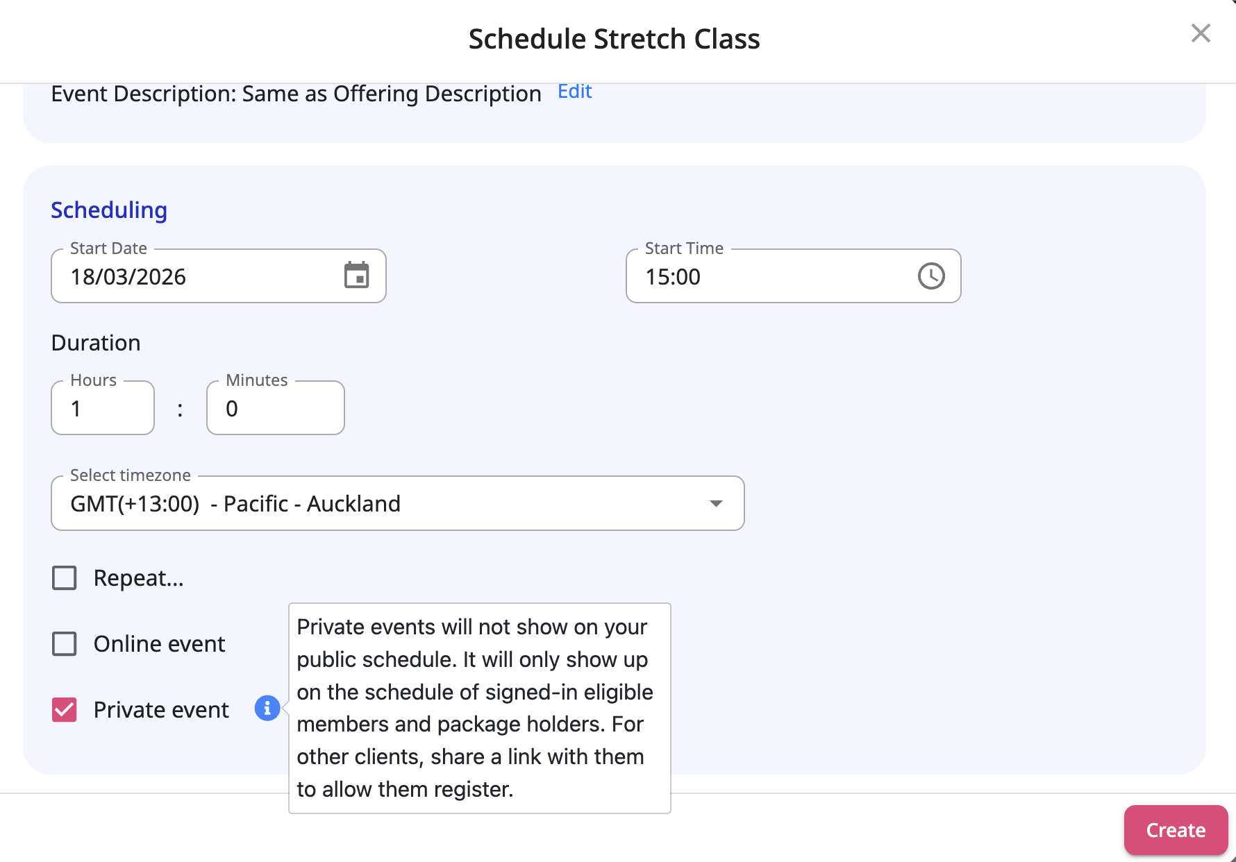 Scheduling Private Event