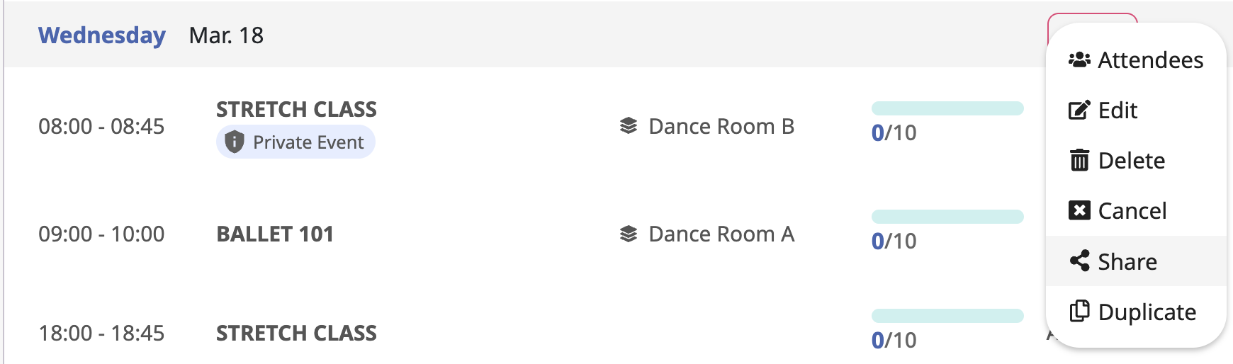 Share Private Events