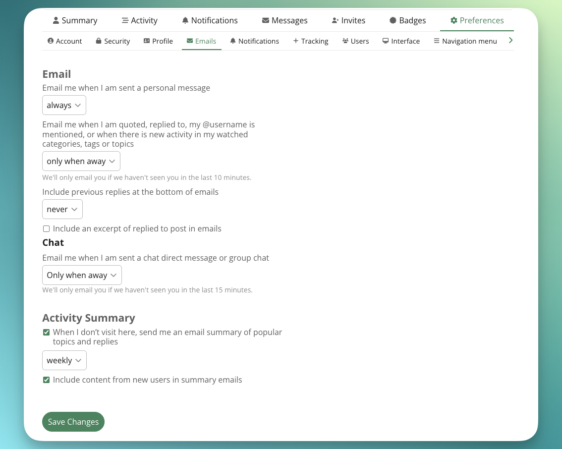 Email Notification Settings