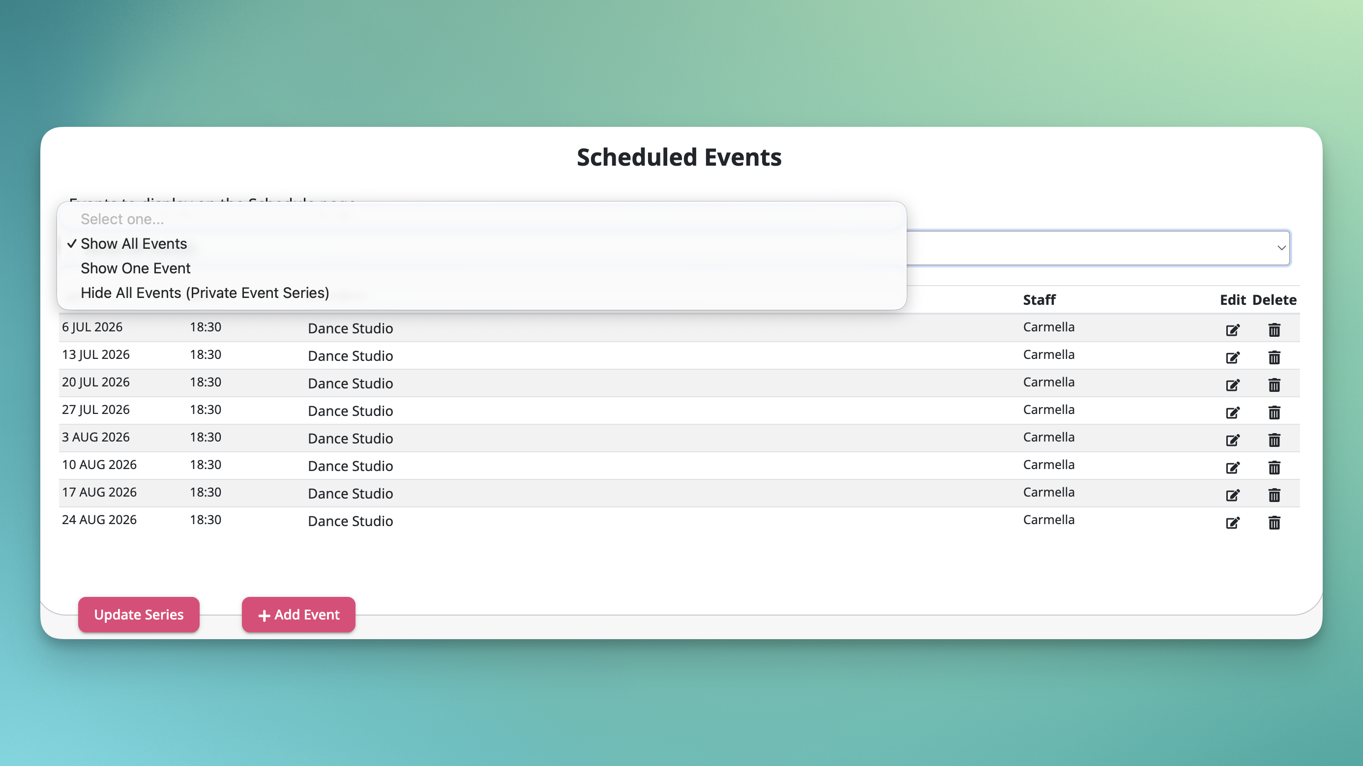 Show Events on Event Series