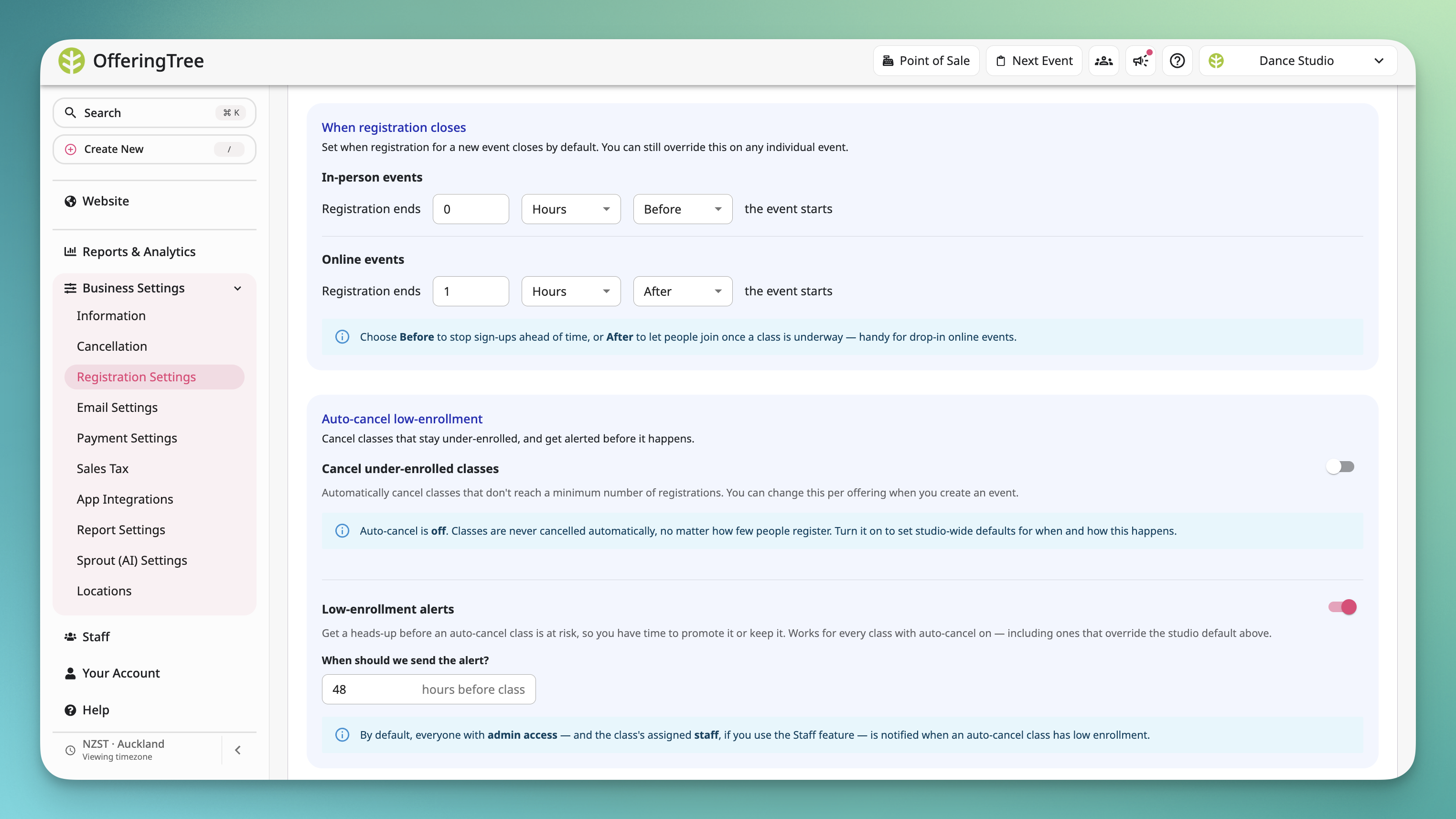Auto Cancel Low Enrollment